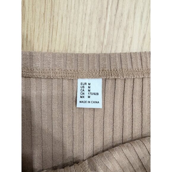 H&M Taupe Brown Ribbed Midi Skirt With Front Slit Stretch Size M - Picture 3 of 4